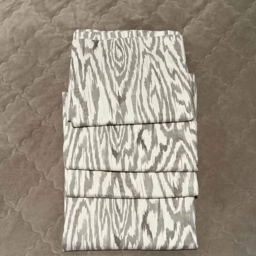 2 West Elm Grey/White 48W x 90L Cotton Canvas Ikat Woograin Curtain Panels